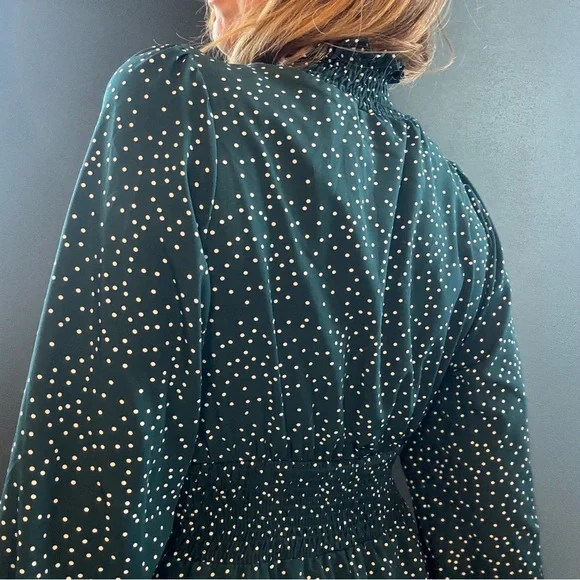 Green & White Long Sleeve High Neck Polka Dot Dress Size Large - Picture 8 of 12